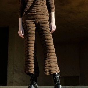 Ragdoll LA Cashmere Flare Textured Pant in Dark Brown Zebra